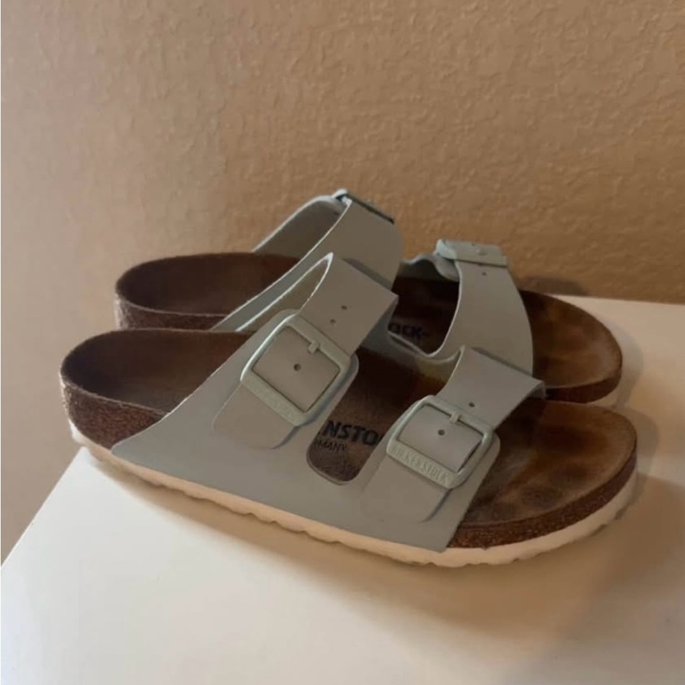 Arizona Birkenstocks in Surf Green
